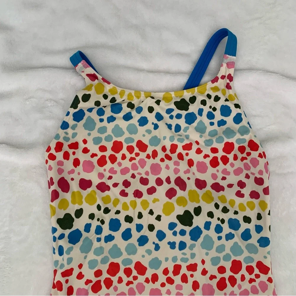 Boden Girls Multi‎ Color Polka Dot One Piece Swimsuit Blue Cross Back Straps